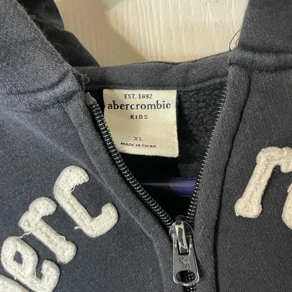 Abercrombie & Fitch Kids Vintage Y2K Logo Navy Zip-Up Hoodie Jacket Size XL - Picture 2 of 8